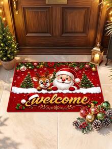 1件裝聖誕門墊，Merry Christmas歡迎門墊，聖誕老人與馴鹿圖案，聖誕地毯，前門可水洗地墊，地板墊，聖誕派對裝飾，居家聖誕裝飾，冬季裝飾，聖誕裝飾 - 彩色 - 查看 2