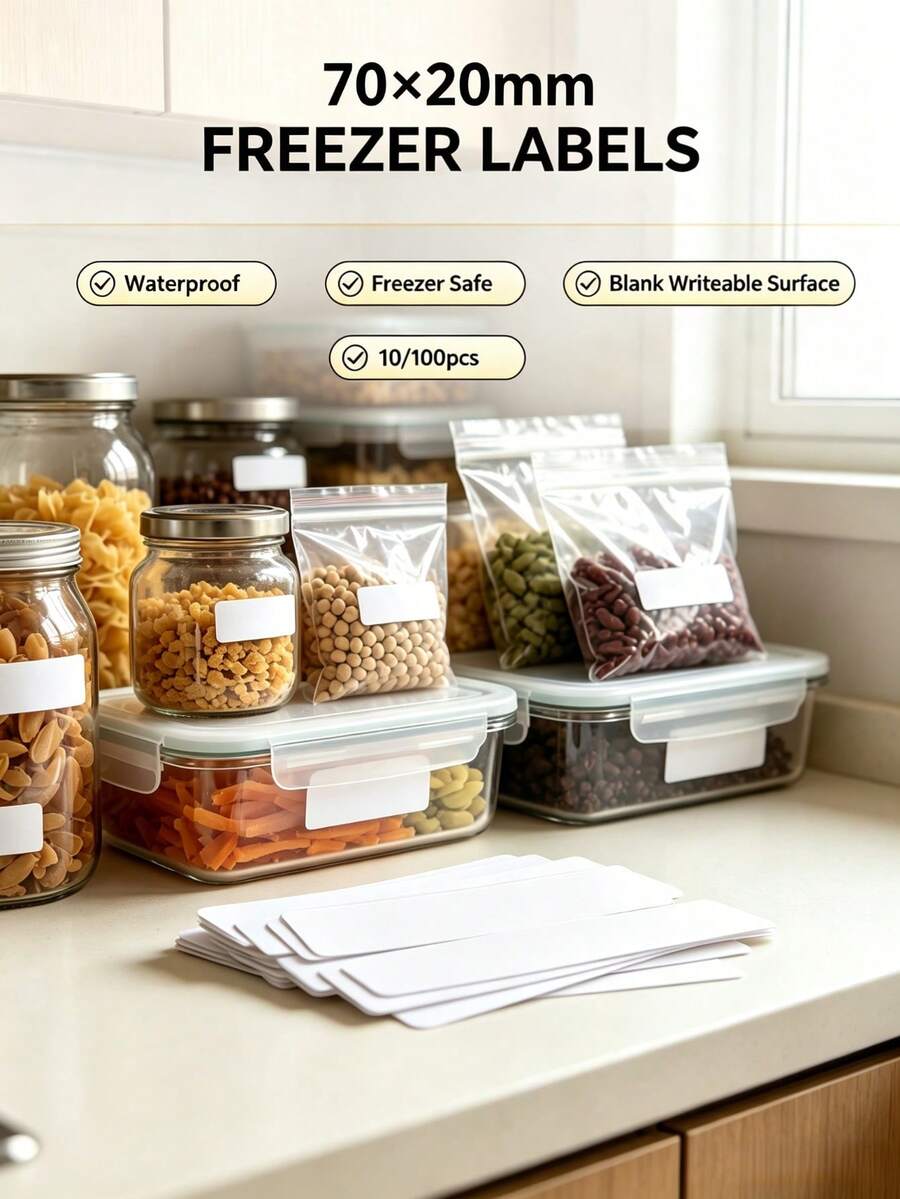100張防水廚房食品標籤，整理儲藏室的終極方案，讓備餐與儲存變得輕鬆、時尚且整潔 - 70*20mm - 查看 1
