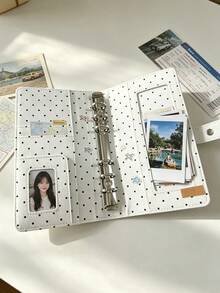 1 buah Notebook Ring Binder Denim Polkadot Gaya Korea Minimalis Ukuran A6, Ramah untuk DIY, Portabel untuk Pelajar, Cocok untuk Jurnal dan Scrapbooking Foto Pribadi - Buku lembaran lepas - View 2
