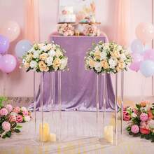 Acrylic Flower Stand Transparent Tall Square Column Vase Geometric Wedding Table Centerpiece Modern Floor Vase Suitable For Party, Banquet, Home And Various Event Decor - Acrylic Square Flower Stand - View 4