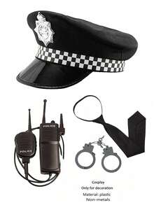 Cosplay Costume Props Police Hat Non-Metal Handcuffs Non-Metal Baton Plastic Material Party Holiday Dress Up Atmosphere - Black - View 1