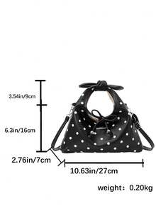 Polka Dot Pattern Handbag Crescent Bag Women's Pleated Bag Solid Color Cloud Crescent Bag Bow Tie Drawstring Casual Bag Shopping Women's Bag Shoulder Crossbody Bag Gift Shopping Commuting - Black - View 2