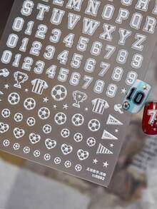 1pc 5D Minimal Soccer Number Nail Stickers Self-Adhesive Stickers DIY Nail Accessories Stickers Nail Decoration Stickers - 白色 - 查看 1