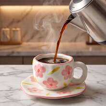 1 Set Vintage Ceramic Coffee Cup And Saucer Set, -Perfect For Espresso, Cappuccino And Latte Art, Dishwasher - Multicolor - View 2
