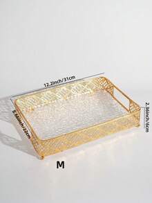 Gold Decorative Tableware Tray Set With Clear Tactile Base; Rectangular Metal Storage Tray With Handles And Raised Feet, Suitable For Paper Cups, Desserts, Cupcakes, Coffee, Perfume, Jewelry, Toiletries, Bathroom Countertop, Wedding Party And High-End Home Decor - Multicolor - View 11
