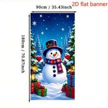2D Flat 1 Piece Of Christmas Snowman-Themed Banner Background. The Design Features Christmas Pine Trees, Decorative Gift Boxes And Snowflakes. It Is Made Of Polyester Material And Does Not Require Power Supply. - View 5