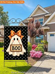 1pc Halloween Ghost Garden Flag, Suitable For Outdoor Home And Yard Holiday Decoration, Halloween Party, Trick Or Treat, Day Of The Dead, Horror Theme Party, Halloween Candy Party, Theme Party, Vintage Style Party And Haunted House - One Size Fits All - View 2