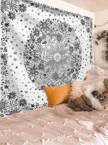 1pc Bookshelf Graphic Printed Tapestry, Modern Polyester Square Decorative Wall Hanging Suitable For Living Room And Bedroom - White - View 1