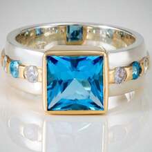 Elegante Anillo Cuadrado de Dos Tonos Azul Claro, Joyería de Estilo Océano Fresco para Mujeres - Dos colores - Ver 1