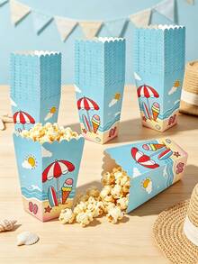 20/10PCS/1PC/Beach Theme Popcorn Boxes, 11.5x7x5cm Paper Candy Containers, Summer Tropical Palm Tree Sun Wave Treat Boxes For Hawaiian Luau, Beach Party, Birthday, Baby Shower, Pool Party Supplies - Ocean Party - View 14
