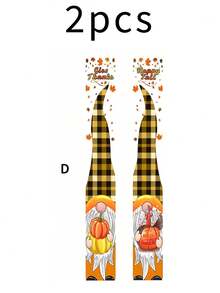 4pcs Autumn Porch Decor Hanging Flags, 70.8 Inch Welcome & Thank You Door Hanging Decor, Pumpkin Gnome Turkey Maple Leaf Buffalo Plaid Vertical Sign, Suitable For Front Door, Porch, Entryway, Yard, Farmhouse, Thanksgiving Autumn Harvest Party Decoration - Multicolor - View 9
