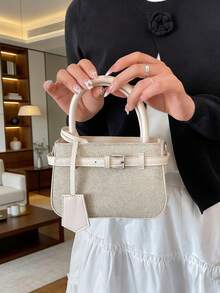 Dedoo Casual Color Block Texture Versatile Commuter Vintage Small Handbag With Metal Buckle Closure For Women - Beige - View 6