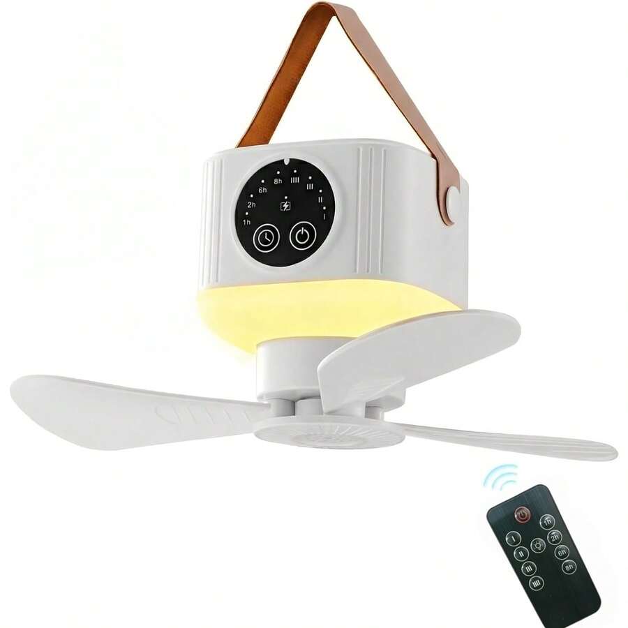 1pc Portable Mini Hanging Fan With Light, Camping Tent Fan With Remote Control, TYPE-C Rechargeable, 4-Speed Wind Adjustment And 3-Color Light Adjustable, Suitable For Outdoor Travel, School Dorm, Bedroom, Outdoor Camping, Holiday Gift - Multicolor - View 1