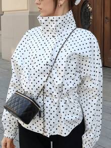 Commute Store-Visit Date Versatile Casual Polka Dot Stand Collar Long Sleeve Jacket - White - View 2