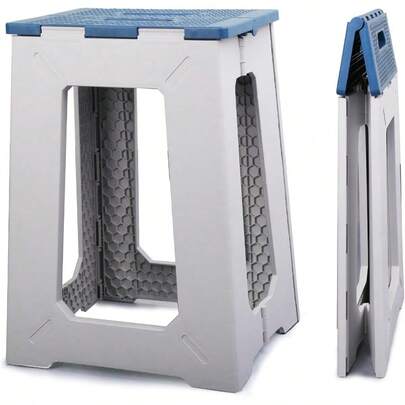 Taburete de esquina de plástico plegable y resistente al agua para baño, banco de ducha/taburete de tina plegable antideslizante para ancianos, esquema de color azul y blanco, soporta hasta 350 libras