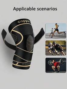 6pcs/1set Black Copper Knee Pads, With Strap Quick Closure, Nylon Blend Compression Sleeve, Knitted Sports Knee Support, Modern Design For Men, Suitable For Daily Activities, Breathable And Stable Support - Multiple Styles - View 5