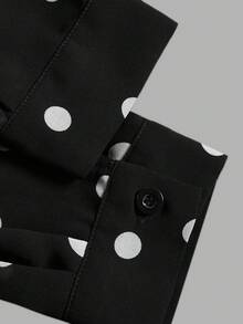 Black Polka Dot Sheer Shirt, Women Elegant Collared Long Sleeve Button Down See Through Chiffon Casual Blouse Vacation - Black and White - View 4
