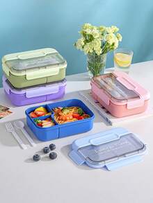 1pc Lunch Box With Utensils, Low-Calorie Meal Box, Salad Bowl, Salad Container, Bento Box, Food Divider Storage, Microwave , Dishwasher , Suitable For Outdoor, Office, School, Portable Leak-Proof Fresh-Keeping Box With Lid And Spoon, Low-Calorie Picnic Box - View 4