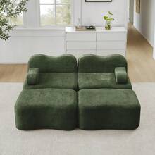 2 Seat Modular Sofa With 2 Ottomans, Green - Green 2 Seat - View 2