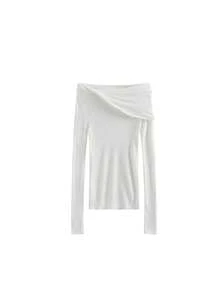 Design-Driven Fitted Inner Layer Base Layer Top For Women, Sexy Off-Shoulder T-Shirt With Premium Aesthetic Casual White - White - View 5