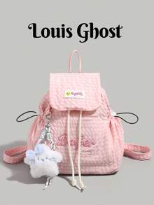 [Plaid Drawstring Backpack | Sweet & Cool Girl's Versatile Essential!]Drawstring Flap Design, Easy Opening And Closing, Ample Interior Space To Fit Your Water Bottle, Cosmetics And Snacks, Perfect For Commuting, School, Shopping, Traveling! No Pendant Included. - Multicolor - View 10