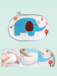 1 pieza Esponja de baño con bolitas para bebé, toalla de baño con dibujos animados para recién nacidos, color aleatorio - Azul - Ver 2