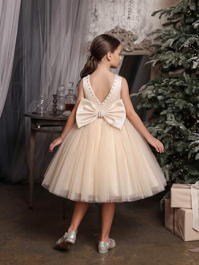 Vestido elegante para niña joven con lazo, vestido de princesa para fiesta de cumpleaños, baile, celebración, uso diario, vacaciones, niña de las flores, boda, actuación en el escenario, desfile de moda