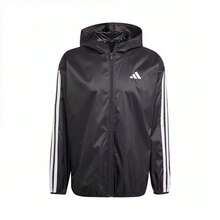 Jaket adidas Essential 3-Stripes Ripstop Windbreaker Series Sport Striped Hooded Zip-Up Waterproof Windproof Long-Sleeve Jacket for Men - Hitam - View 6