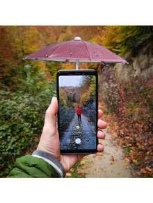 Mini Sunshade Umbrella With Universal Pig-Shaped Suction Cup Phone Holder, Outdoor Anti-Glare Sunshade Cover, Polyester Fiber Material, Rainproof And Sunproof, Includes Screen Protector - Black - View 8