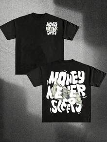 Geld schläft nie, Herren Casual Baumwoll-T-Shirt mit Rundhalsausschnitt, Modischer Vintage-Druck, Unisex, Locker geschnitten, 220Vintage Streetwear Grafik-T-Shirt - Schwarz - Übersicht 6