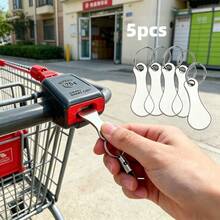 5pcs Shopping Cart Token Set With Anti-Loss Lanyard Keychain, Portable Creative Stainless Steel Key Ring, Suitable For Supermarket Shopping, Essential Fashion Backpack Accessory For Shoppers - One Size Fits All - View 2