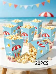 20/10個/1個 海灘主題爆米花盒 11.5x7x5cm 紙製糖果容器 夏日熱帶棕櫚樹太陽波浪點心盒 適用於夏威夷 Luau、海灘派對、生日、嬰兒洗禮、泳池派對用品 - 沙灘雨棚款 - 查看 11