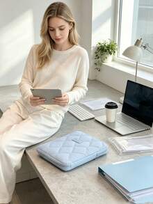1pc Minimalist Padded Diamond Lattice Tablet Sleeve Soft Shockproof Electronics Organizer Protective Storage Bag For Students School College Travel Essentials Perfect Gift For Students Office Desktop Supplies Essential For The Start Of School - Multiple Styles - View 5