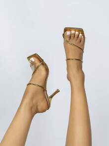 Women's Gold High Heel Sandals, Open Toe, Sexy Party Fashion, Minimalist Comfortable High Heels, Easy To Wear, Height-Enhancing, Slimming, Leg-Lengthening, Size Runs Small - Gold - View 7