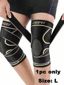 6pcs/1set Black Copper Knee Pads, With Strap Quick Closure, Nylon Blend Compression Sleeve, Knitted Sports Knee Support, Modern Design For Men, Suitable For Daily Activities, Breathable And Stable Support - Multiple Styles - View 11