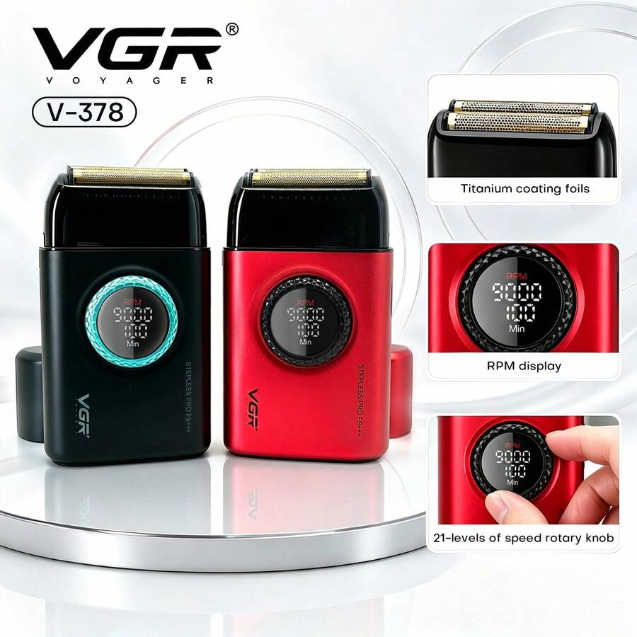 VGR Professional Triple Foil Shaver Adjustable Trimmer Digital Display Electric Shaver Versatility High-Efficiency Electric Razor Men's Shaving Machine V-378 - Multicolor - View 1