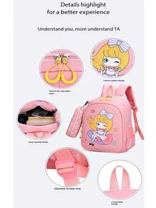1 pieza Mochila linda de dinosaurio y conejo, adecuada para niños y niñas de primaria y secundaria. Diseño ligero con patrón de dinosaurio y conejo, reduce la carga y protege la columna vertebral, incluye estuche para lápices, esencial para la temporada de regreso a la escuela - Multicolor - Ver 4