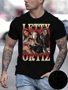 Camiseta Gráfica para Hombre, Regalo para el Día de San Valentín 2026, Estilo Casual, Cuello Redondo, Corte Regular, Estampado, Perfecta para Todas las Temporadas - Negro - Ver 1