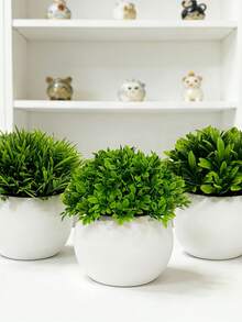 3pcs/Set Artificial Potted Plants, Artificial Greenery Potted Plants, Artificial Mini Flower Pots, Artificial Lawn Potted Plants, Home Decor Accessories, Decorative Items, Small Artificial Plants, Home Decor, Wedding Decoration Artificial Flowers, Artificial Flowers - Multicolor - View 4