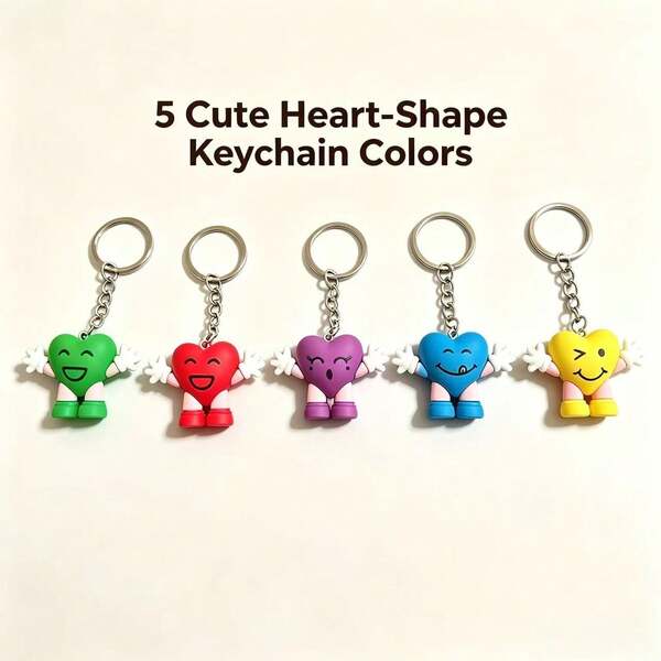 1/5pcs Cute 3D Heart‑Figure Keychain, Soft PVC Cartoon Doll Key Ring Bag Charm Pendant, Kawaii Accessory Gift For Girls Friends Keychain
