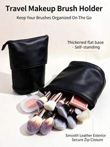 1pc Expandable Makeup Brush Storage Bag, Large Capacity, Travel Portable, Upright, Dust-Proof, Easy To Clean Makeup Bag (Makeup Brushes Not Included) - Multicolor - View 2