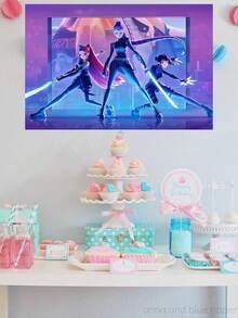 KPop Demon Hunters Rumi, Mira, Zoe Themed Party Background Fabric Is Suitable For Banners, Home Decor, Birthday Gifts, Props, Atmosphere Decoration, And Cute Gifts For Festivals And Parties - Multicolor - View 3