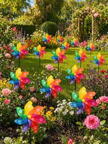 1Pc Rainbow Floral Pinwheel Windmill Decor, Battery-Free Bird Repellent Windmill, Outdoor Lawn Yard Garden Flower Bed Landscape Decor, For Amusement Park Decoration, Applicable For Wedding, Halloween, Party, Holiday Celebration, Photography Prop - Multicolor - View 5