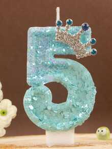 1pc Ice Blue Glitter Number Birthday Candle 0-9, Luxury Crown Style, Suitable For Girls' First Birthday Party, Princess Theme Cake Decoration, Kids Dessert Decoration - Ice Blue - View 17