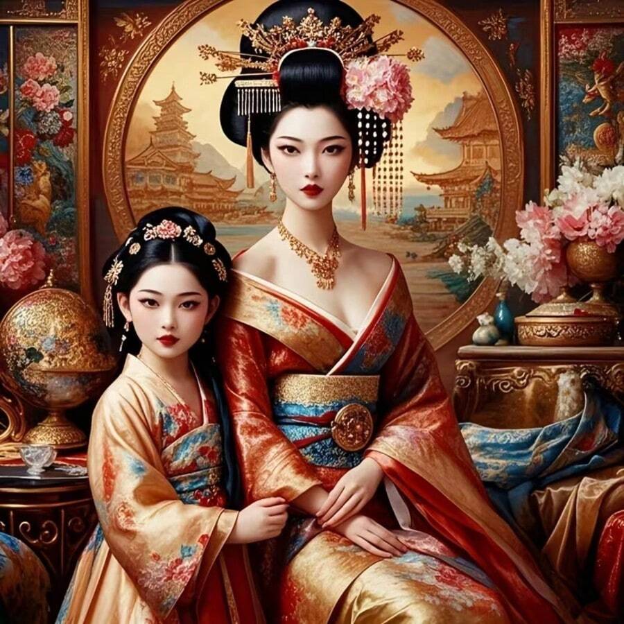 1PC DIY 5D Diamond Painting Kit Kimono Beauty Pattern - Round Full Diamond Art Mosaic Craft, Home Wall Decor, Frameless - No Frame - View 1