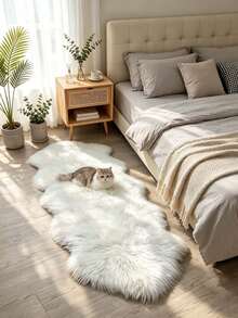 1 pieza Alfombra decorativa de lana sintética antideslizante para sala de estar y dormitorio, alfombra de pelo largo para el lado de la cama, adecuada para alfombra de sala de estar, alfombra de dormitorio, dormitorio, sofá, decoración de la habitación, estudio y área de entretenimiento - Fácil de limpiar, opción ideal para decoración del hogar interior en todas las estaciones. Se puede usar como una lujosa alfombra minimalista para sala de estar, alfombra de dormitorio o alfombra para el lado de la cama. - Blanco - Ver 1