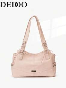 Dedoo Y2K復古韓系通勤腋下托特包，軟皮休閒單肩手提包 - 粉色 - 查看 10
