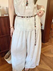 1pc Brown Polyester Vintage Beaded Woven Waist Rope For Women - Coffee - View 3