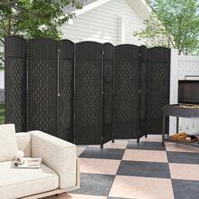 [Free Shipping] 8-Panel Folding Room Divider With Hand-Woven Texture And Solid Wood Frame-Black-XY240523 - FXC3I0INIHNJK0 - View 2