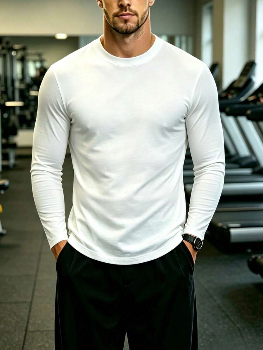 MBDNBD Men's Autumn/Winter Long Sleeve Crew Neck T-Shirt, Soft Fabric, Regular Fit, Highlights Muscle Lines, Fitness Top, Halloween Outfit, Suitable For Sports, Gym And Casual Wear, Best Choice For Halloween - White - View 1